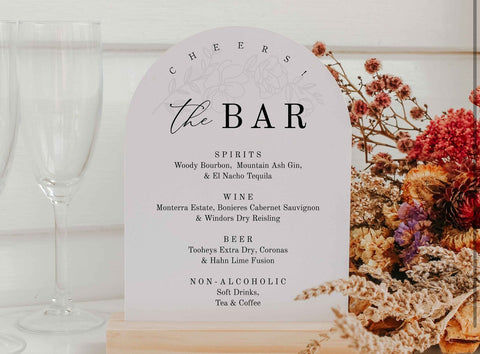 Custom Arch Bar menu/table Signage Hire